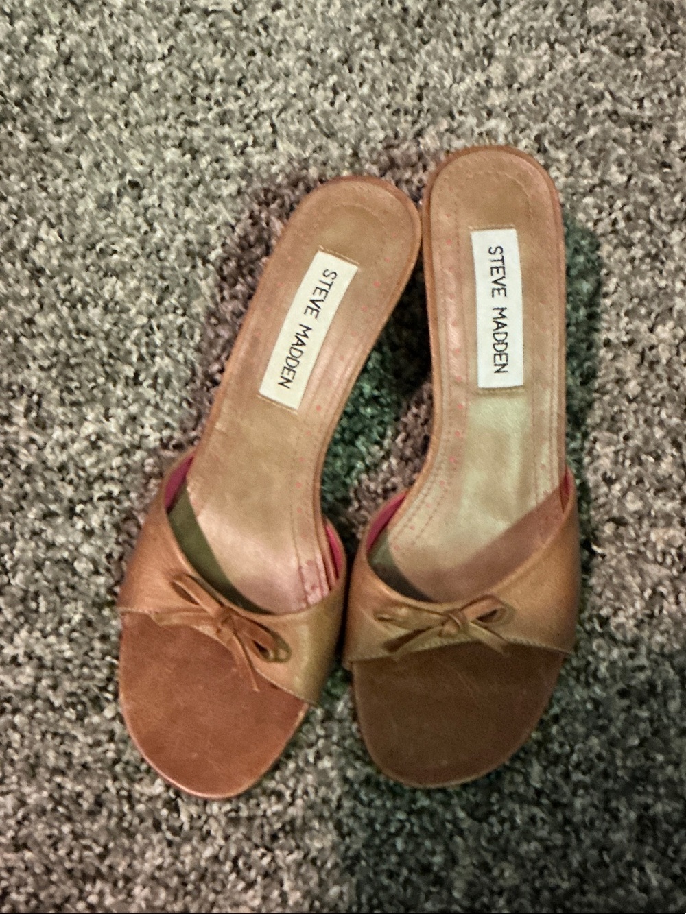 Steve Madden Tan/Brown Open-Toe Bow Slide Mules